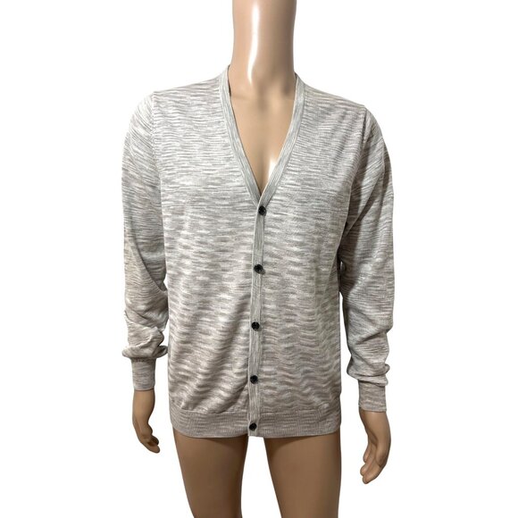 H&M Men Cardigan L Taupe Grey Cream Button Vtg  Lightweight Casual All Seasons - Picture 1 of 12